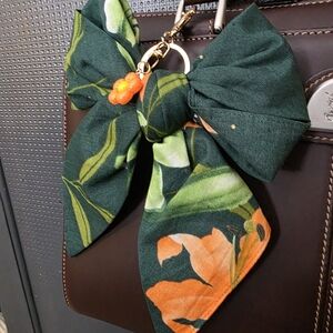 Vintage Green and Orange Floral Bow Keychain
